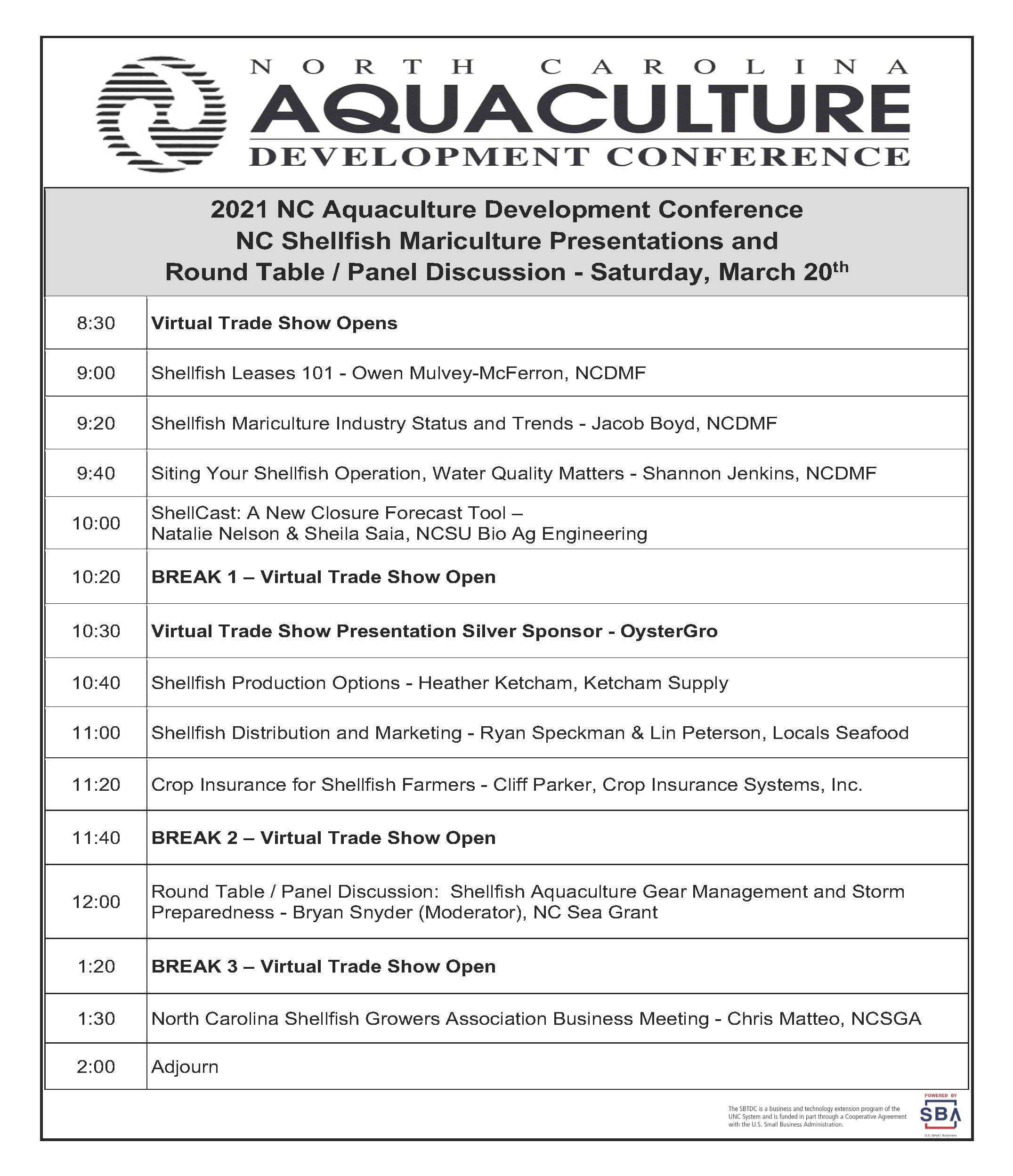Saturday conference agenda