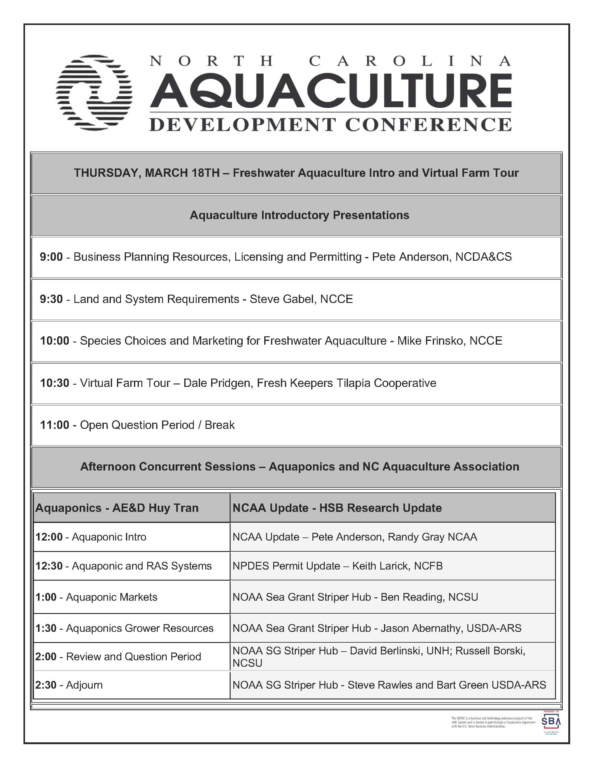 Thursday conference agenda